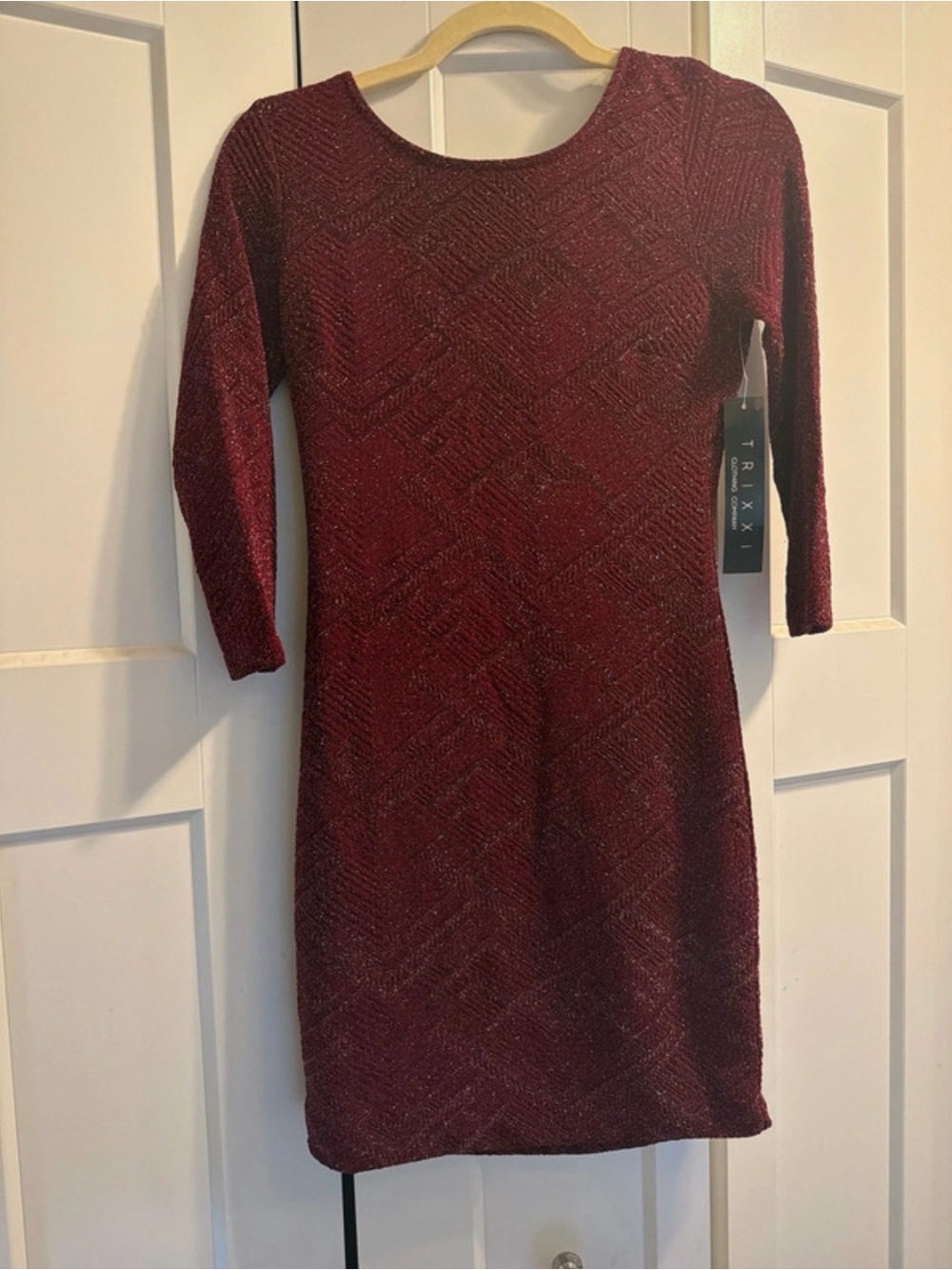 Trixxi Sparkle Knit Midi Dress in Burgundy